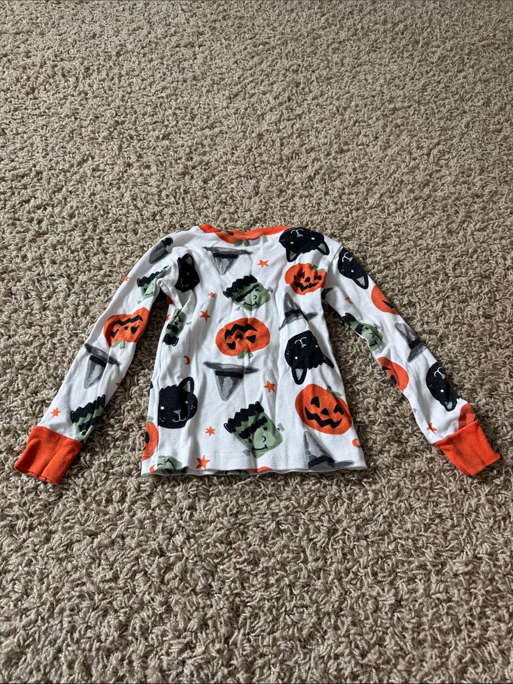 Kids Halloween Pajama Set with Orange Trim - Pumpkin & Black Cat Print - Picture 6 of 7